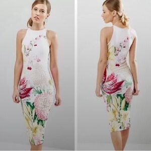 TED BAKER LONDON Floral Tropical Print Sleeveless Midi Dress